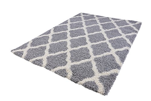 Pierre Cardin Luxury Shag/Flokati Collection Trellis Rug Design Abstract Area Rugs for Living Room, Bedroom, Kitchen Patterns Accent Contemporary Area Rugs (8' x 10', Gray/Light Gray)