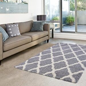 Pierre Cardin Luxury Shag/Flokati Collection Trellis Rug Design Abstract Area Rugs for Living Room, Bedroom, Kitchen Patterns Accent Contemporary Area Rugs (8' x 10', Gray/Light Gray)