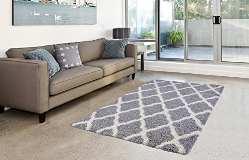 Pierre Cardin Luxury Shag/Flokati Collection Trellis Rug Design Abstract Area Rugs for Living Room, Bedroom, Kitchen Patterns Accent Contemporary Area Rugs (8' x 10', Gray/Light Gray)