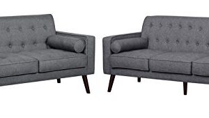 Container Furniture Direct S5300-L Valadez Linen Upholstered Tufted Mid-Century Modern Loveseat with Bolsters, Dark Grey