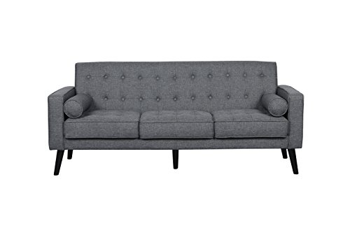 Container Furniture Direct S5300-L Valadez Linen Upholstered Tufted Mid-Century Modern Loveseat with Bolsters, Dark Grey