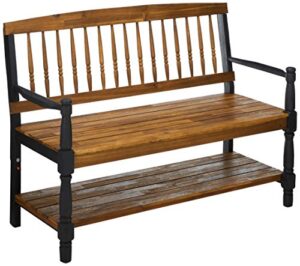 christopher knight home eddie indoor farmhouse acacia wood bench with shelf, teak and black finish