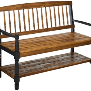 Christopher Knight Home Eddie Indoor Farmhouse Acacia Wood Bench with Shelf, Teak and Black Finish