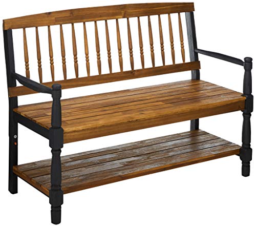 Christopher Knight Home Eddie Indoor Farmhouse Acacia Wood Bench with Shelf, Teak and Black Finish