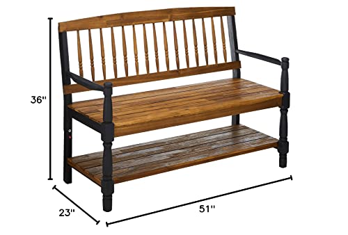 Christopher Knight Home Eddie Indoor Farmhouse Acacia Wood Bench with Shelf, Teak and Black Finish