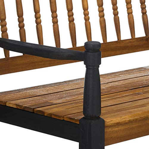 Christopher Knight Home Eddie Indoor Farmhouse Acacia Wood Bench with Shelf, Teak and Black Finish