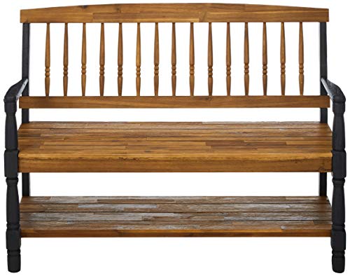 Christopher Knight Home Eddie Indoor Farmhouse Acacia Wood Bench with Shelf, Teak and Black Finish