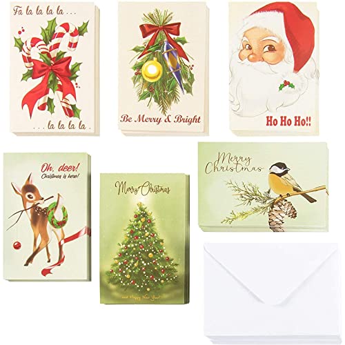 48-Pack Vintage Merry Christmas Greeting Cards Box Set - Holiday Greeting Cards with 6 Vintage Christmas Designs, Envelopes Included, 4 x 6 Inches