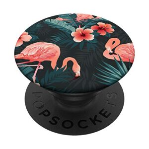 tropical flamingo hibiscus flowers popsockets popgrip: swappable grip for phones & tablets