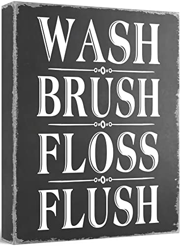 Barnyard Designs Wash Brush Floss Flush Box Sign Rustic Primitive Farmhouse Country Bathroom Home Decor Sign 10” x 8”