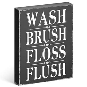 Barnyard Designs Wash Brush Floss Flush Box Sign Rustic Primitive Farmhouse Country Bathroom Home Decor Sign 10” x 8”