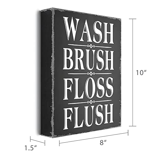 Barnyard Designs Wash Brush Floss Flush Box Sign Rustic Primitive Farmhouse Country Bathroom Home Decor Sign 10” x 8”