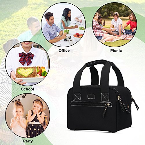 Skycase Lunch Bag for Women, Insulated Lunch Bag with Washable Utensils Pouch, Bento Lunch Tote Bag for Women, Men,Lunch Box Organizer for Office/Travel/Picnic/Camping,Black