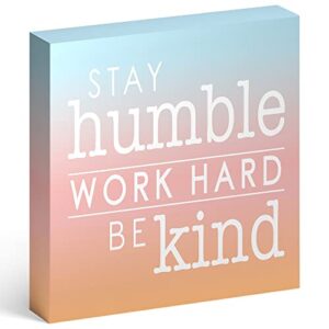 barnyard designs 'stay humble' wooden box sign motivational desk decor, primitive decor office desk decorations for women office bathroom shelf decor, inspirational desk decor, 8x8