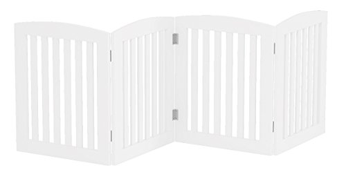 PAWLAND Wooden Freestanding Foldable Pet Gate for Dogs, 24 inch 4 Panels Step Over Fence, Dog Gate for The House, Doorway, Stairs, Extra Wide (White, 24" Height-4 Panels)