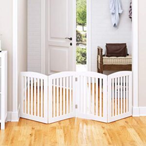 PAWLAND Wooden Freestanding Foldable Pet Gate for Dogs, 24 inch 4 Panels Step Over Fence, Dog Gate for The House, Doorway, Stairs, Extra Wide (White, 24" Height-4 Panels)