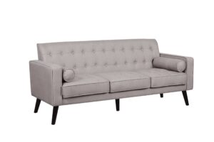 container furniture direct s5302-l valadez linen upholstered tufted mid-century modern loveseat with bolsters, light brown