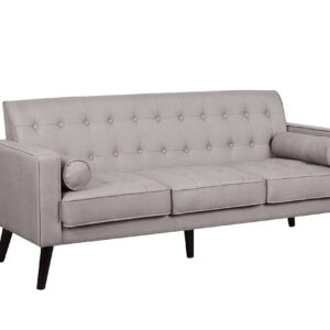 Container Furniture Direct S5302-L Valadez Linen Upholstered Tufted Mid-Century Modern Loveseat with Bolsters, Light Brown