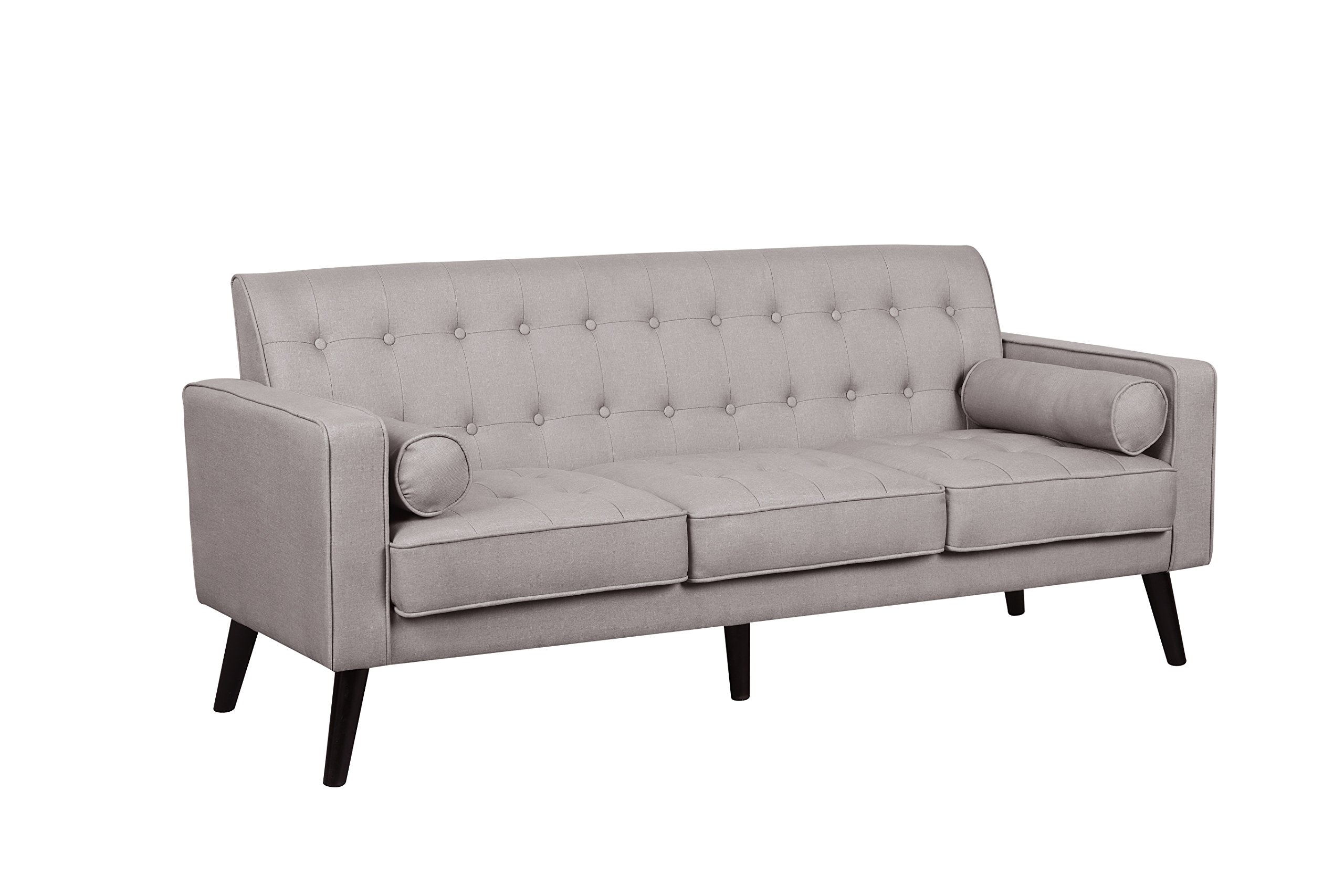 Container Furniture Direct S5302-L Valadez Linen Upholstered Tufted Mid-Century Modern Loveseat with Bolsters, Light Brown