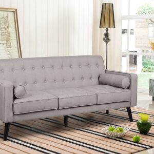 Container Furniture Direct S5302-L Valadez Linen Upholstered Tufted Mid-Century Modern Loveseat with Bolsters, Light Brown