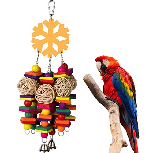 Academyus Pet Chewing Wood Blocks Rattan Ball Play Toy Parrot Bird Climbing Cage Hangings - Random Color