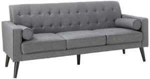 container furniture direct s l loveseat with valadez linen upholstered tufted mid-century modern sofa with bolsters, dark grey