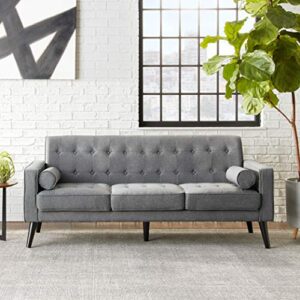 Container Furniture Direct S L Loveseat with Valadez Linen Upholstered Tufted Mid-Century Modern Sofa with Bolsters, Dark Grey