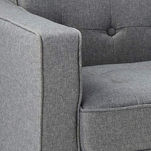 Container Furniture Direct S L Loveseat with Valadez Linen Upholstered Tufted Mid-Century Modern Sofa with Bolsters, Dark Grey