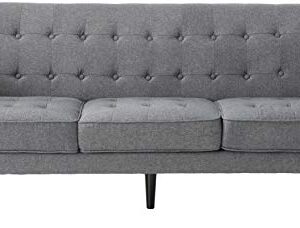 Container Furniture Direct S L Loveseat with Valadez Linen Upholstered Tufted Mid-Century Modern Sofa with Bolsters, Dark Grey