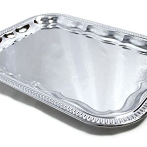 Maro Megastore (Pack of 4) 13.4-Inch x 10-Inch Oblong Rectangular Trim Victoria Flower Engraved Chrome Plated Serving Plate Mirror Tray Platter Tableware Candle Deco Art Holiday Party(Small) T227s-4pk