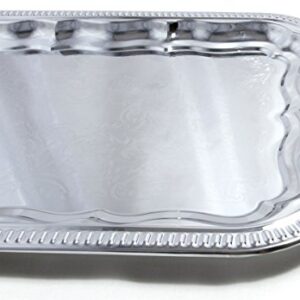 Maro Megastore (Pack of 4) 13.4-Inch x 10-Inch Oblong Rectangular Trim Victoria Flower Engraved Chrome Plated Serving Plate Mirror Tray Platter Tableware Candle Deco Art Holiday Party(Small) T227s-4pk