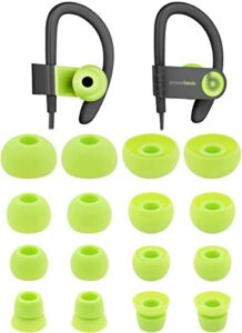 alxcd ear tips for pb3 powerbeats 3 headphone, sml 3 sizes 6 pair silicone replacement earbud tips & 2 pair double flange ear tips, fit for beats powerbeats2 pb3 [8 pair](green)