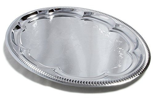 Maro Megastore (Pack of 4) 15.7 inch x 11.4 inch traditional oval flower pattern carving dining chrome plated dinner plate mirror plate plate plate metal tableware party Medium T225M-4PK