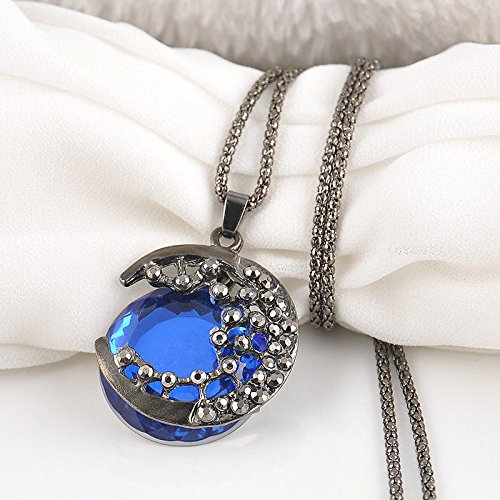 paweena Fashion Women Crystal Rhinestone Moon Pendant Long Chain Sweater Necklace Gift