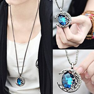 paweena fashion women crystal rhinestone moon pendant long chain sweater necklace gift