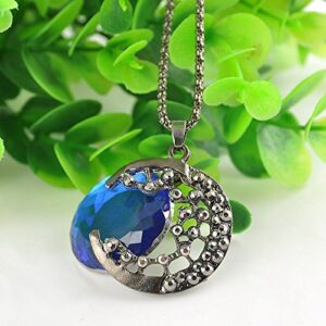 paweena Fashion Women Crystal Rhinestone Moon Pendant Long Chain Sweater Necklace Gift