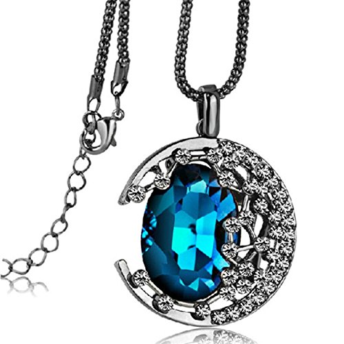 paweena Fashion Women Crystal Rhinestone Moon Pendant Long Chain Sweater Necklace Gift