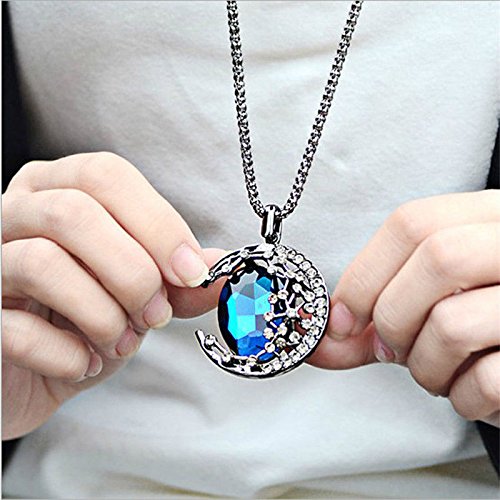 paweena Fashion Women Crystal Rhinestone Moon Pendant Long Chain Sweater Necklace Gift