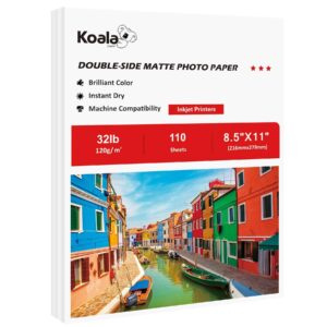 koala thin presentation paper double-sided matte for printing photo 8.5x11 inches 110 sheets, compatible with inkjet printer
