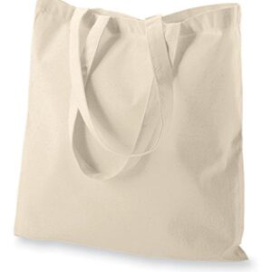 ATMOS GREEN 12 Pack 15x16 inch with 27" long handle 5 Oz NATURAL color Recycled Cotton Tote Bags Sustainable Eco Friendly reusable grocery super strong great for promotion branding gift MADE in INDIA