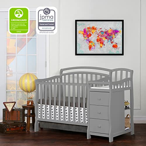 Dream On Me Casco 3-in-1 Mini Crib and Changing Table in Pebble Grey, Convertible Crib, Made of Pinewood, Three Position Adjustable Mattress Height Settings