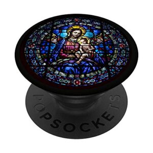 blessed virgin mary and jesus stained glass design popsockets popgrip: swappable grip for phones & tablets