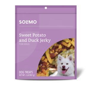 amazon brand - solimo sweet potato & duck jerky dog treats, 2 pounds