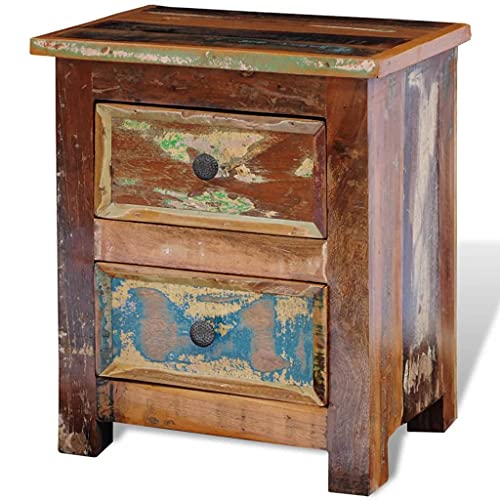 vidaXL Nightstand w/ 2 Drawers Solid Reclaimed Wood Side End Storage Stand