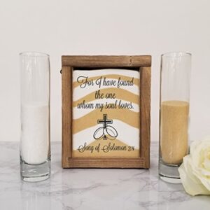 rustic unity sand ceremony set for i have found the one whom my soul loves with black writing wedding, vow renewal, beach wedding decor, unity candle alternative