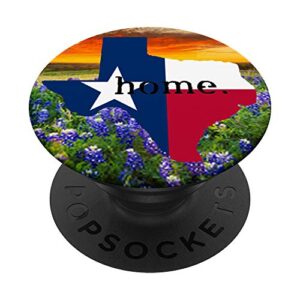 texas flag in shape of state with orange sunset bluebonnets popsockets popgrip: swappable grip for phones & tablets