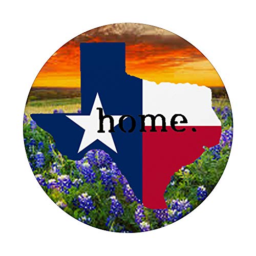 Texas Flag In Shape Of State With Orange Sunset Bluebonnets PopSockets PopGrip: Swappable Grip for Phones & Tablets