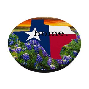 Texas Flag In Shape Of State With Orange Sunset Bluebonnets PopSockets PopGrip: Swappable Grip for Phones & Tablets
