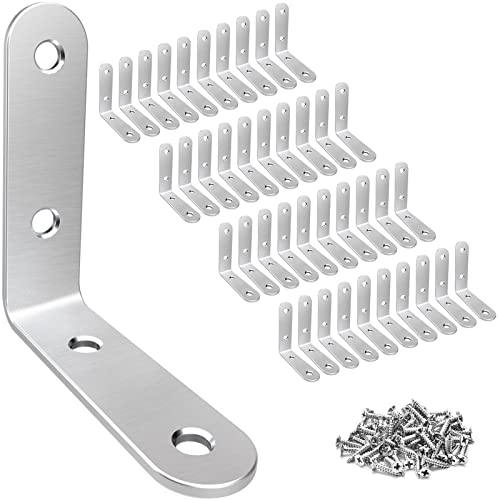 LuckIn 40 Pack Corner Brace 2" x 2", Heavy Duty L Brackets for Shelves and Wood, Stainless Steel Right Angle Bracket with Screws, 50mm x 50mm