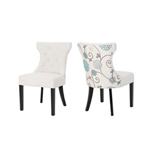 christopher knight home patty traditional two toned fabric dining chair, ivory and white/blue floral